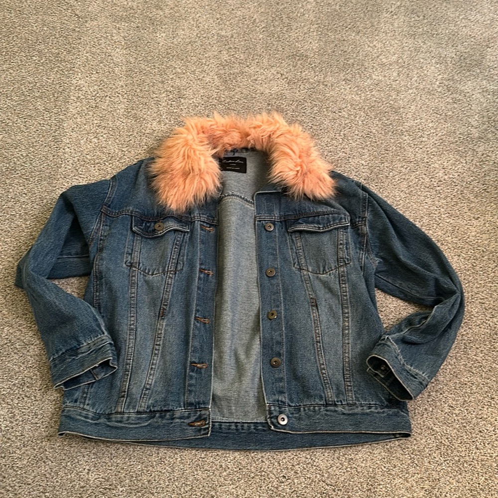 Denim Jacket with Removable Faux Fur Collar